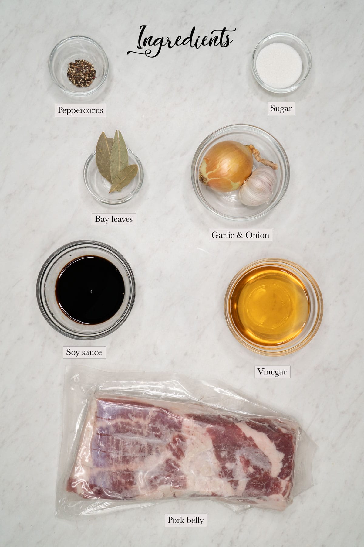 Individual ingredients for adobong tuyo.