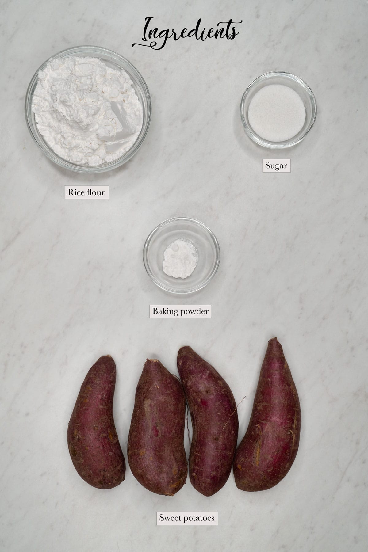 Individual ingredients for sweet potato fritters