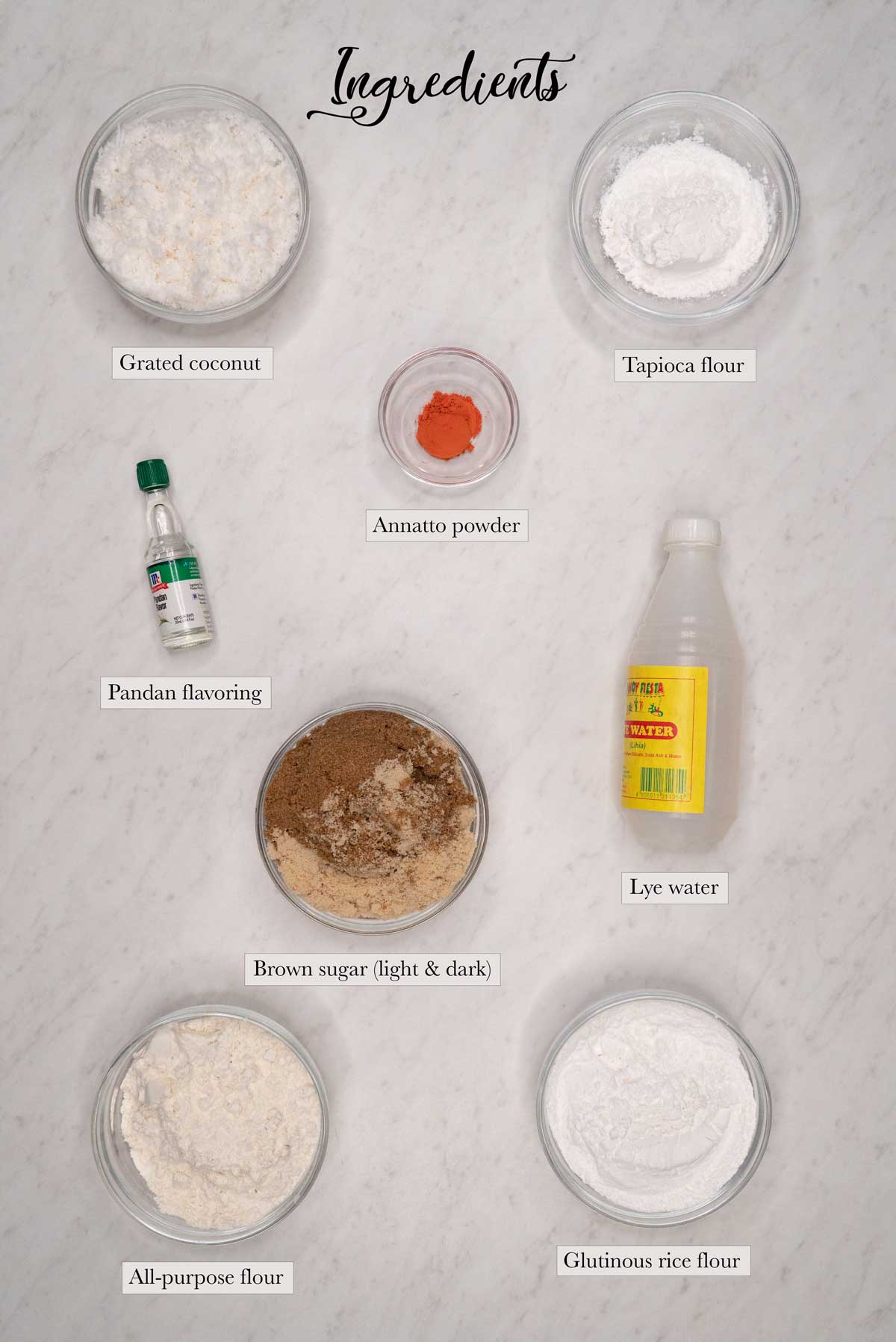 Individual ingredients for traditional kutsinta