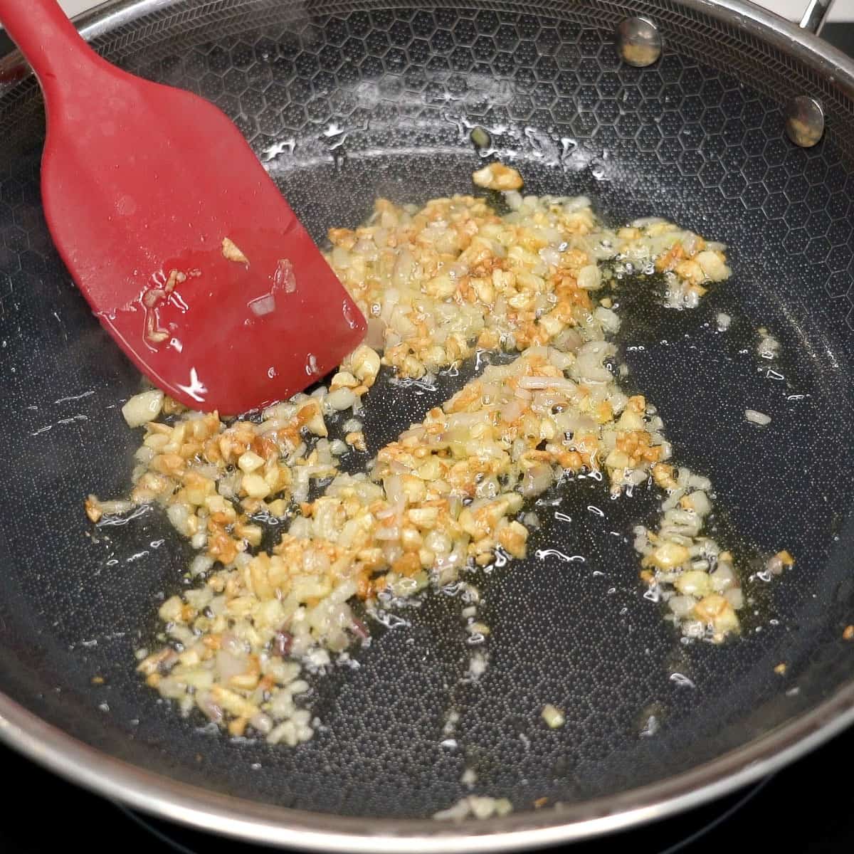 Sauteing garlic and shallots.