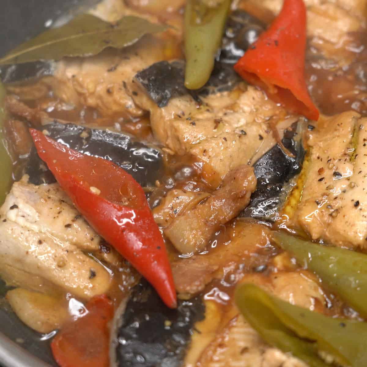 Cooked adobong bangus in the pan.