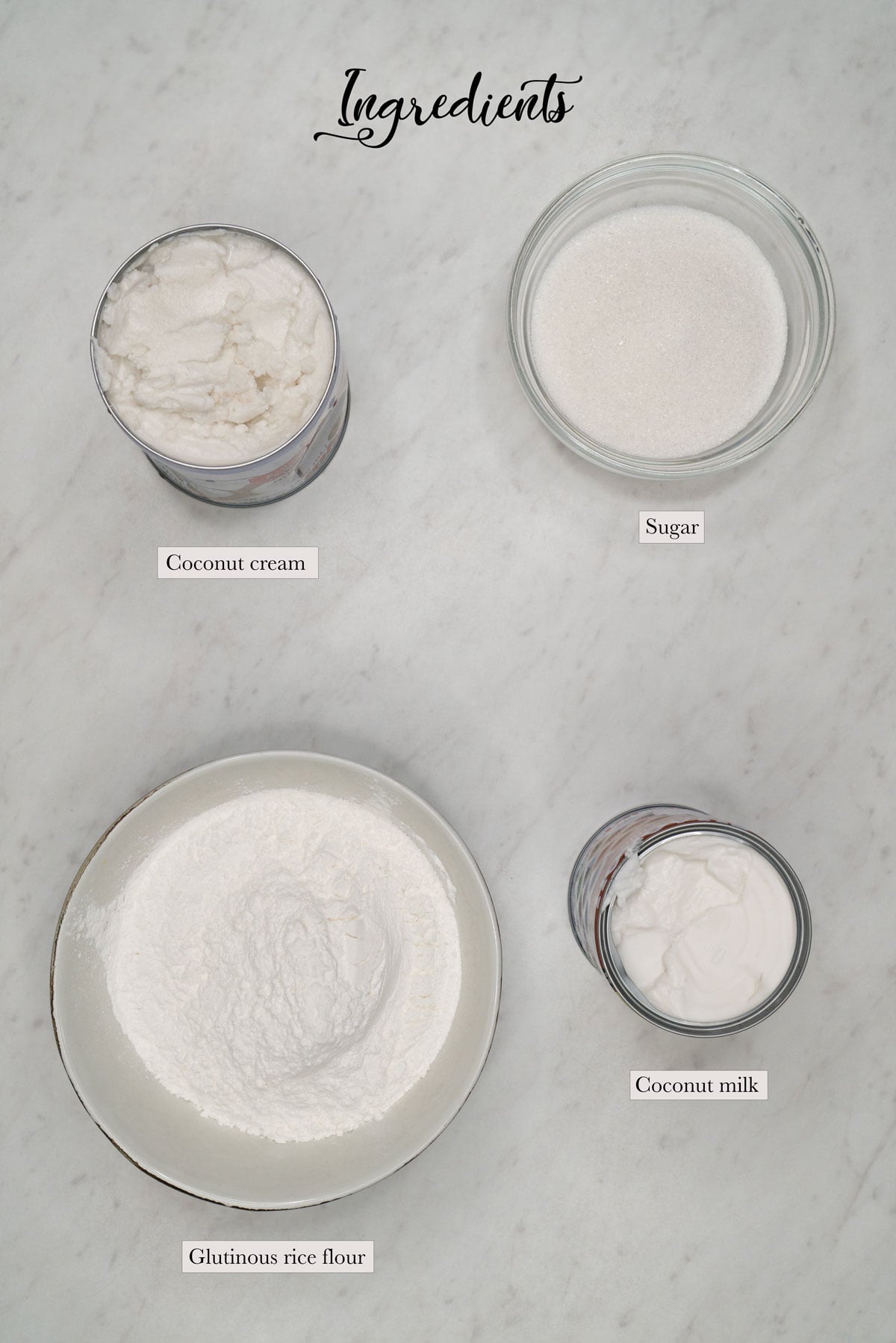 Individual ingredients for kalamay lansong