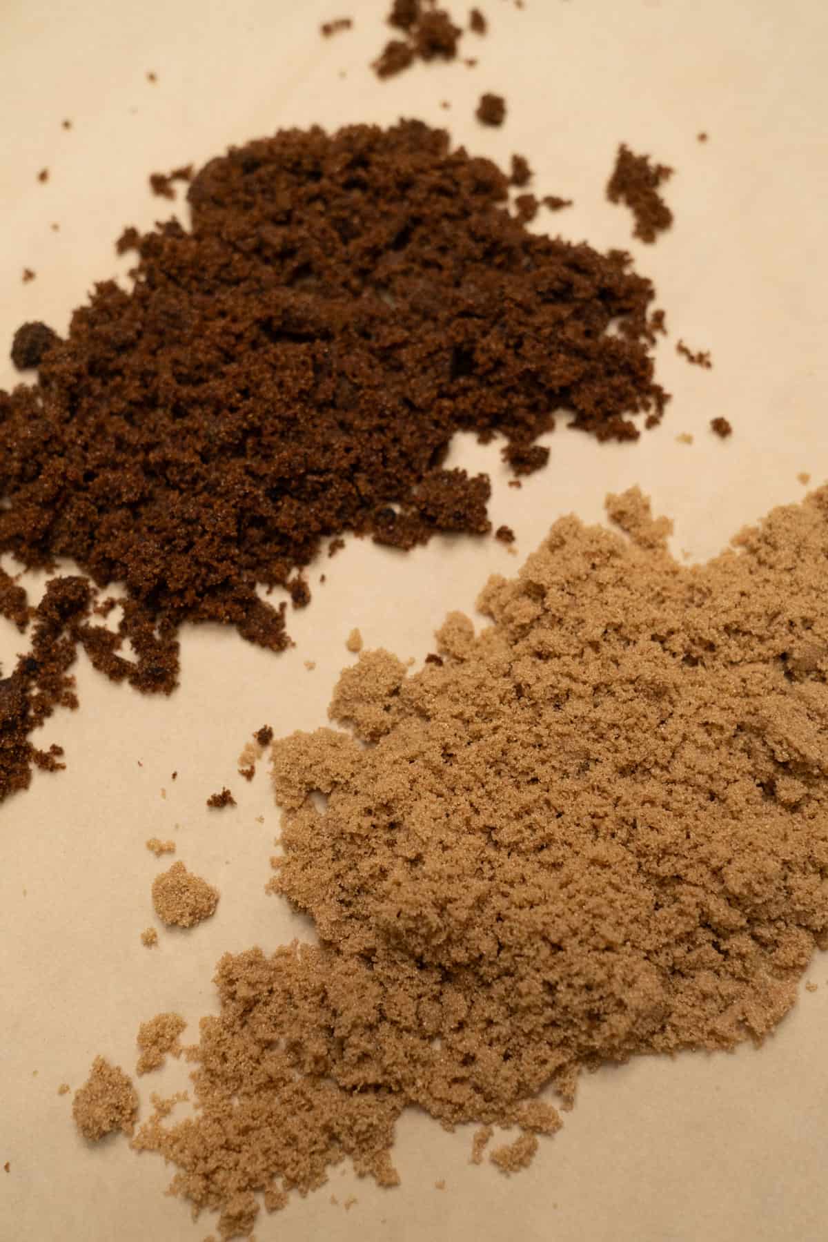 Light and Dark Muscovado Sugar on a parchment paper