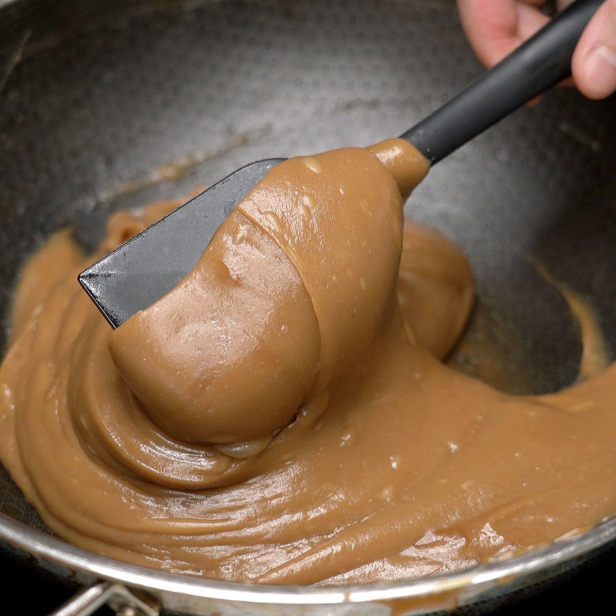 Cooked kalamay hati in the pan.