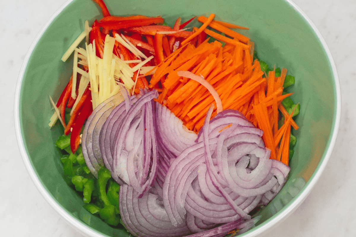Atchara Ampalaya ingredients in a bowl.