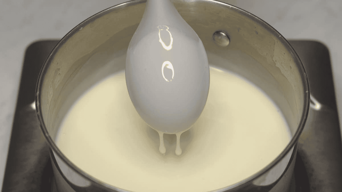 Slightly thickened cream mixture that coats the back of a spoon.