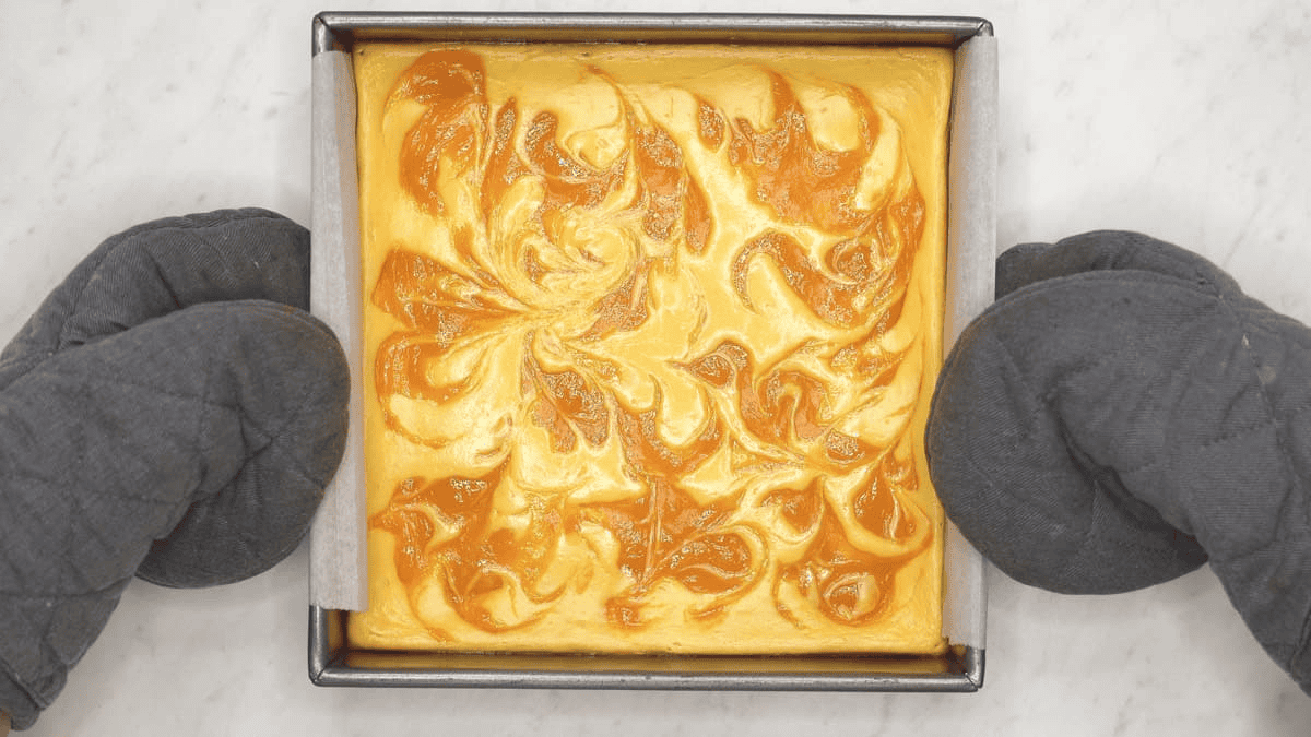 Baked Mango Cheesecake in the pan