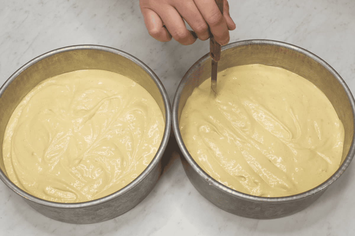 Run a knife through the batter to release any bubbles.