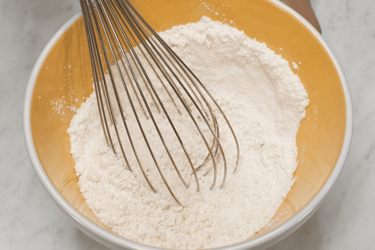Whisking the dry ingredients in the bowl.