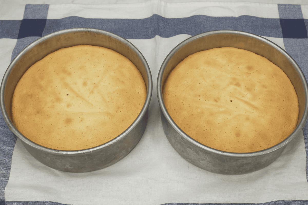 Baked chiffon cake in the pans.