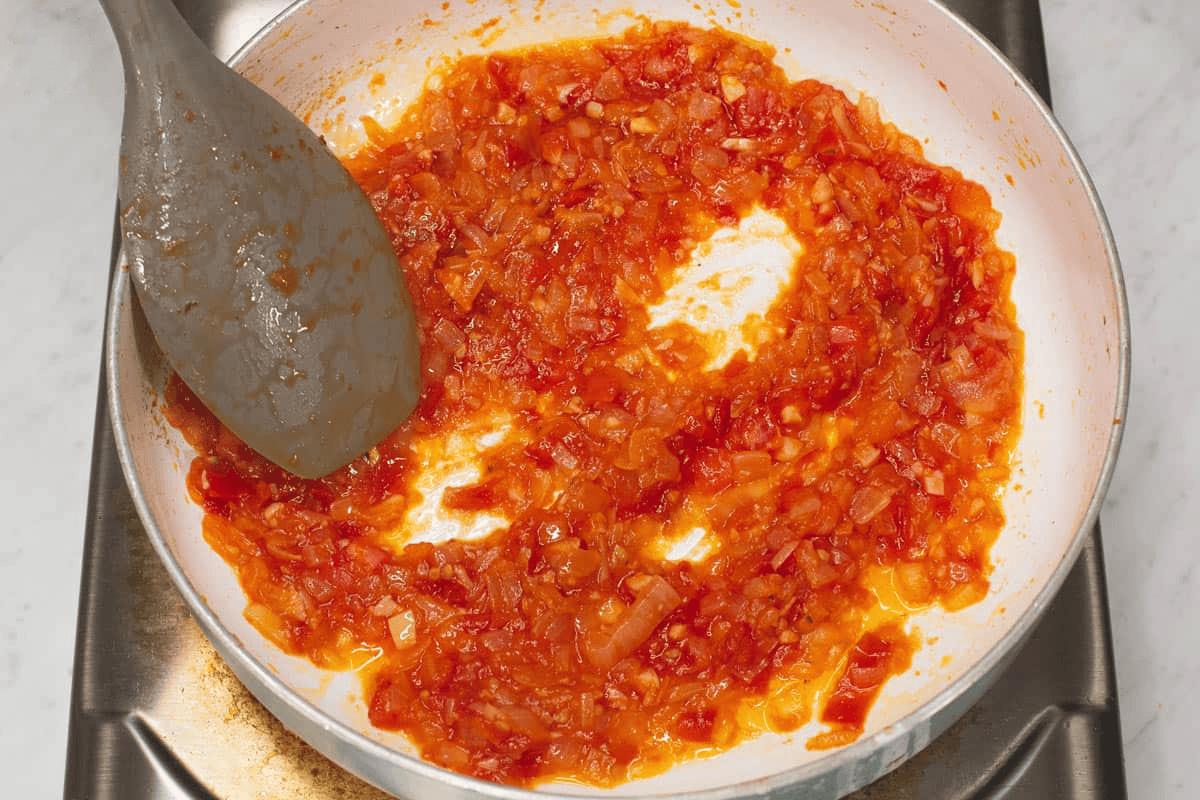 Sauteing the aromatics in the pan until caramelized.