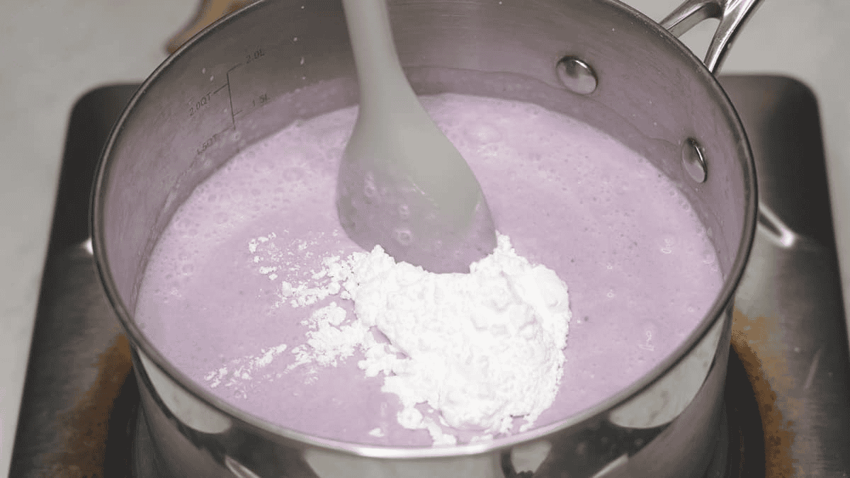 Dissolving the tapioca starch in the ice cream base.