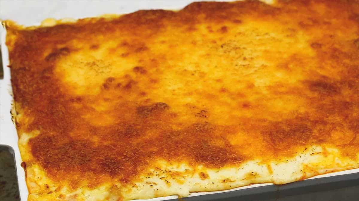 Baked Macaroni in a baking dish.