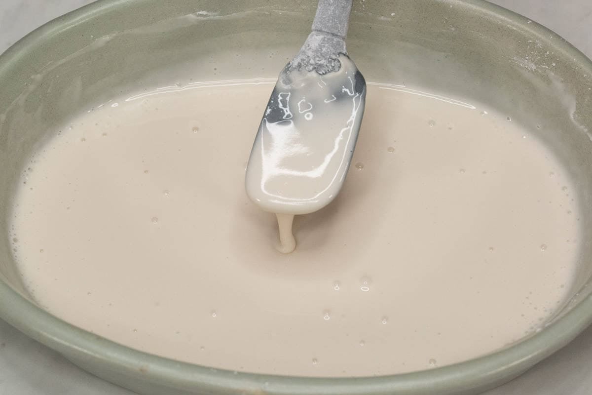 Making the batter for Filipino Banana Fritters (Maruya).