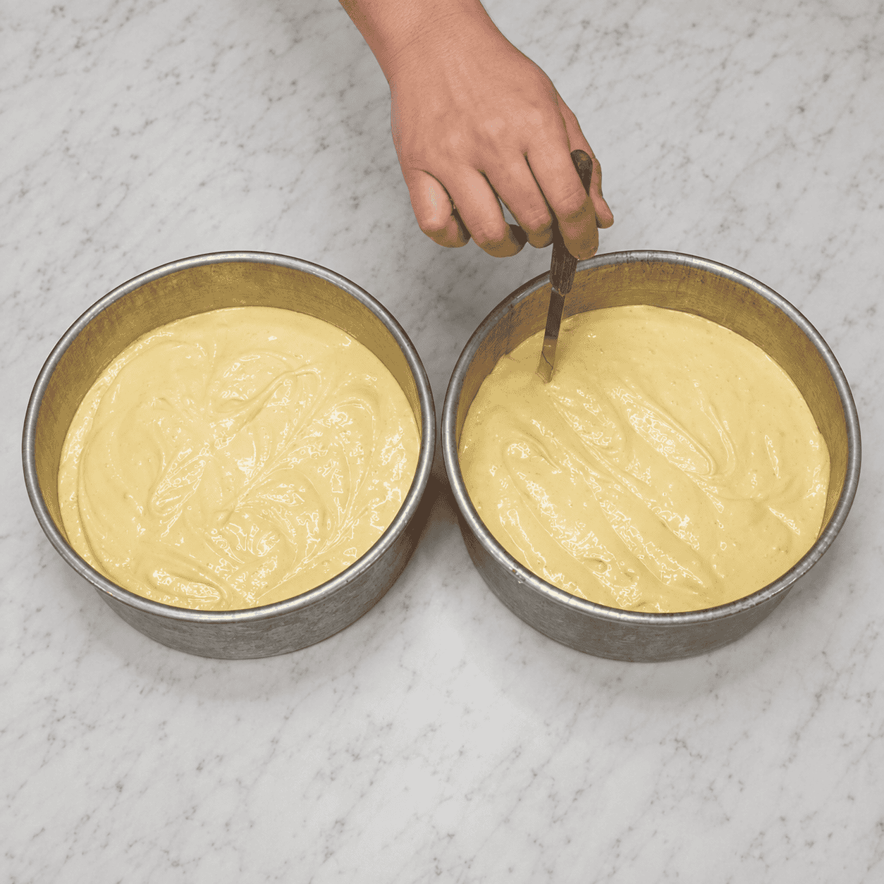 Run a knife through the batter to release any bubbles.
