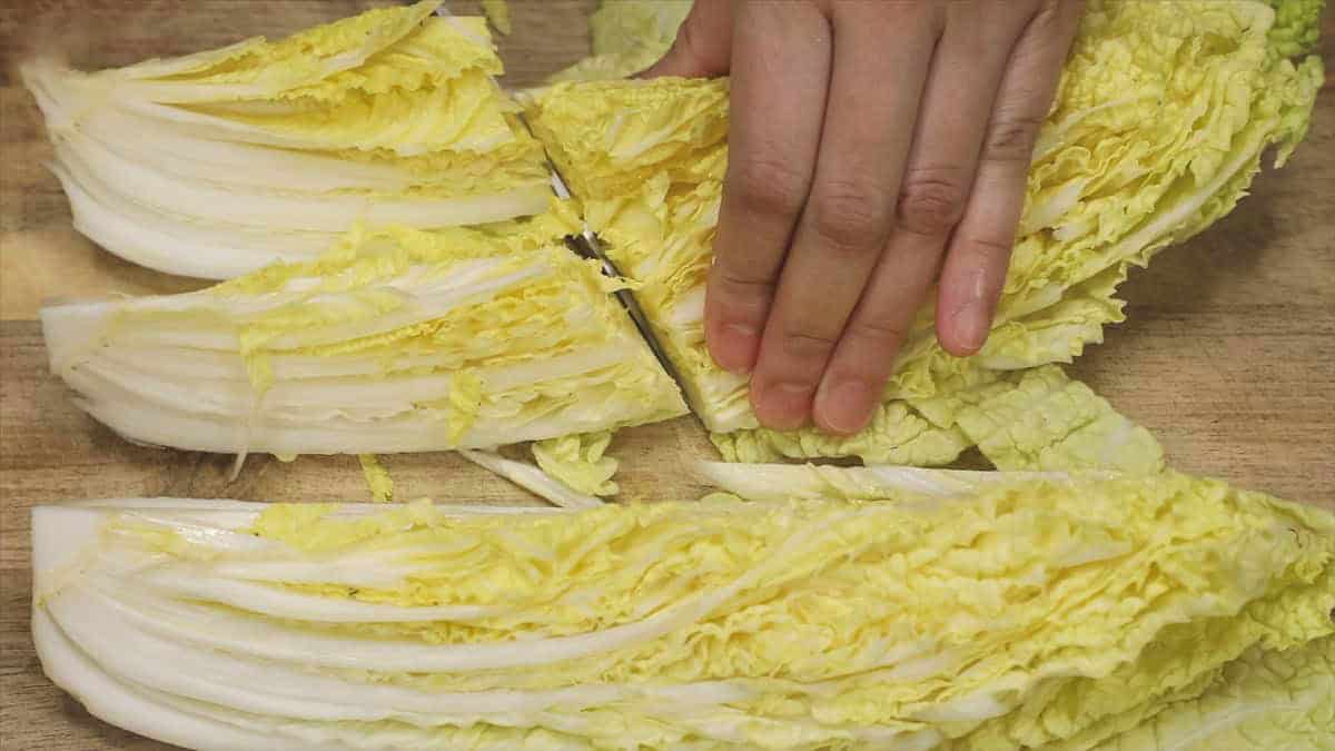 Cutting napa cabbage.