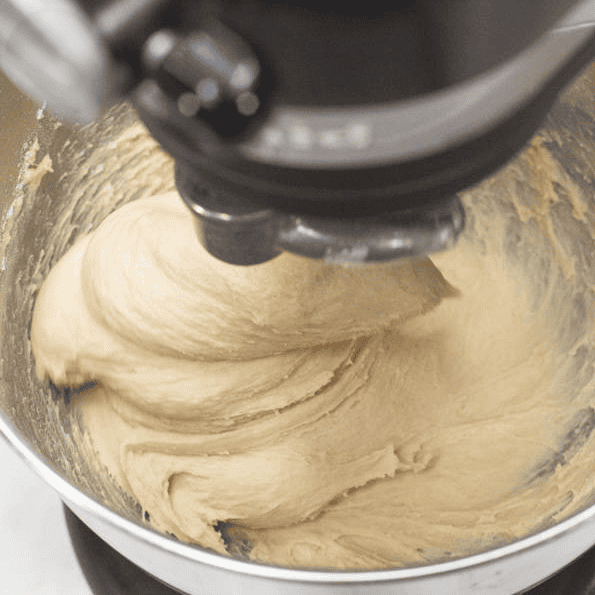 Kneading Spanish bread dough with the stand mixer.