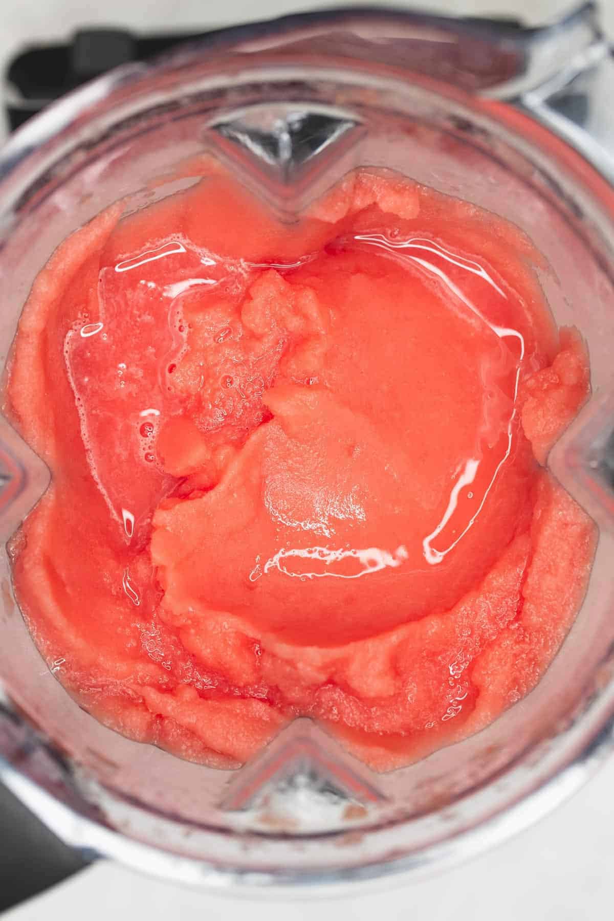 Blended watermelon slushie in the blender.