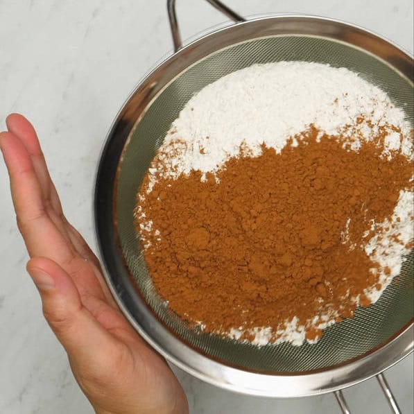 Sifting the dry ingredients. Whisking the dry ingredients.