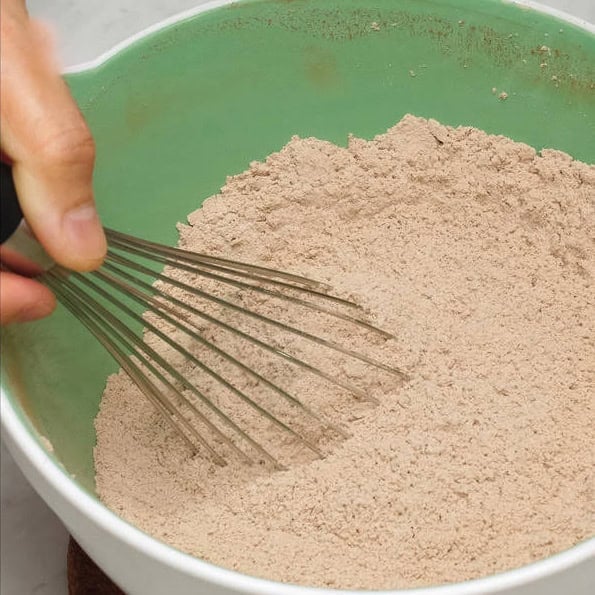 Sifting the dry ingredients. Whisking the dry ingredients.